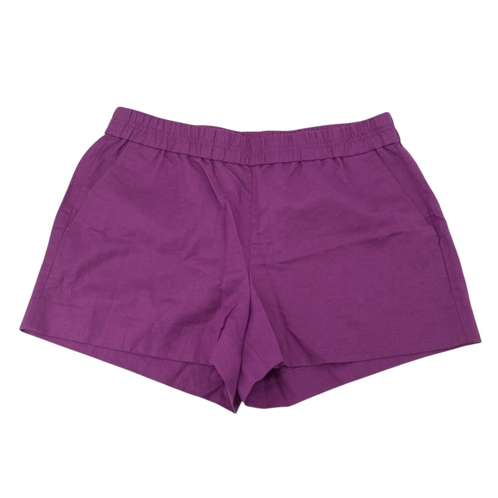 J Crew Shorts Womens 10 Purple Short Pockets Linen/Cotton Blend Elastic Waist